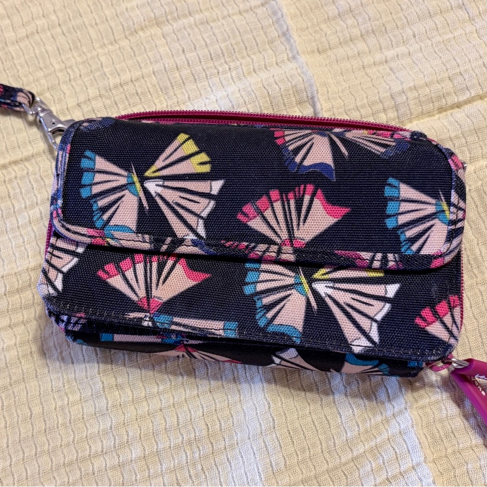 Vera Bradley Navy Wristlet with Pink, Blue & Yellow Butterflies